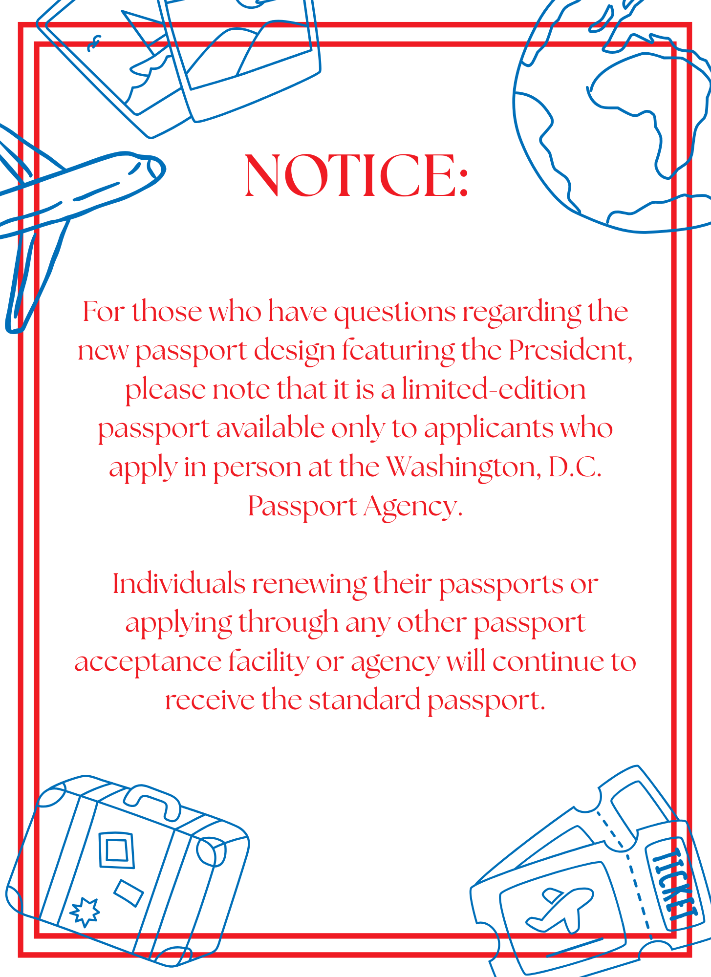 Notice: THe 250th anniversary limited edition passport book with the image of the president is only for those applying in person at the Washington DC passport office. 